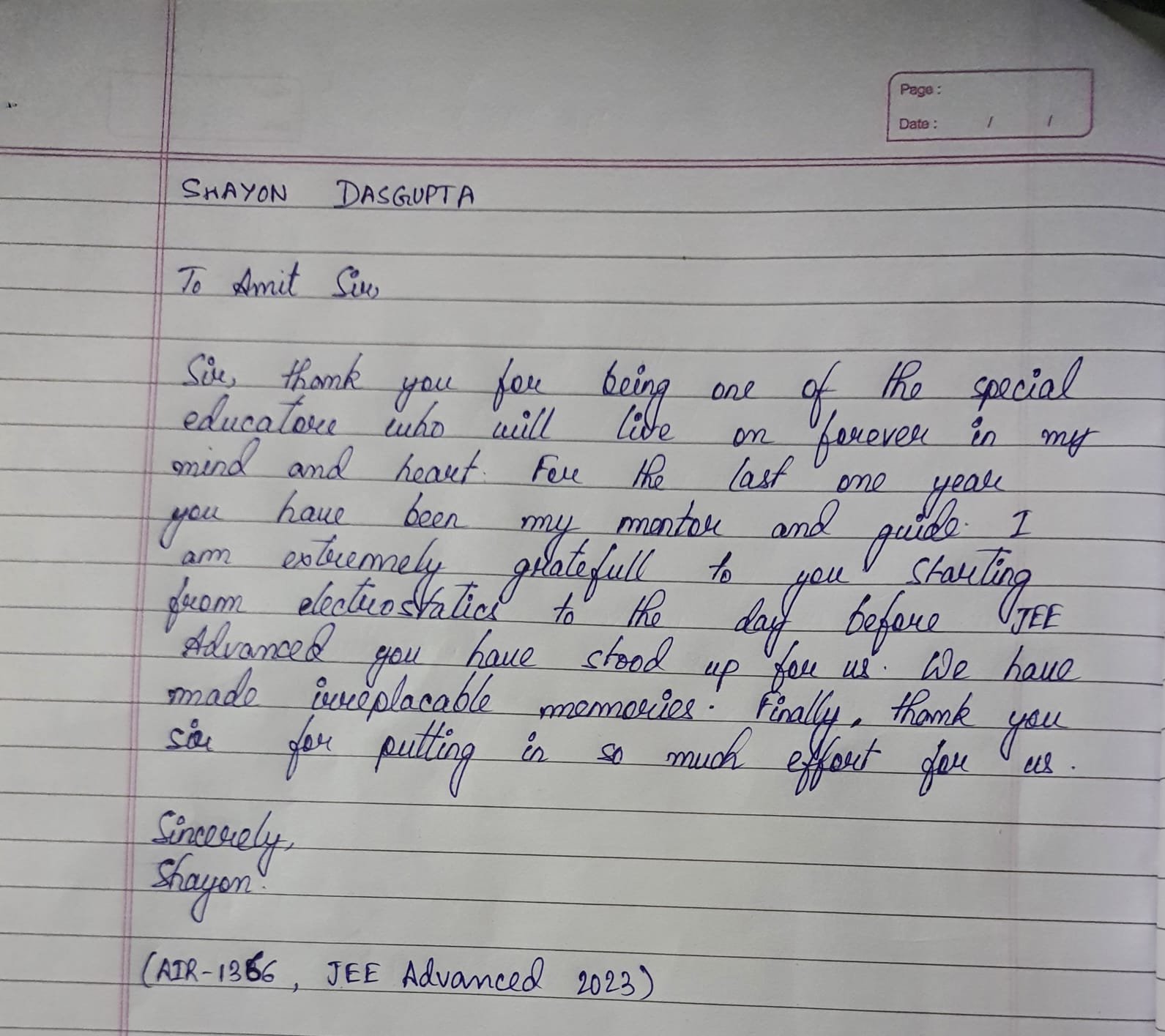 Shayon Dasgupta - Handwritten 2023