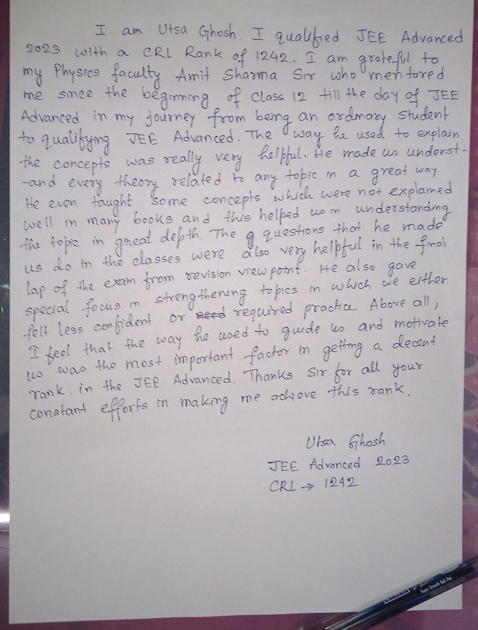 Utsa Ghosh - Handwritten 2023