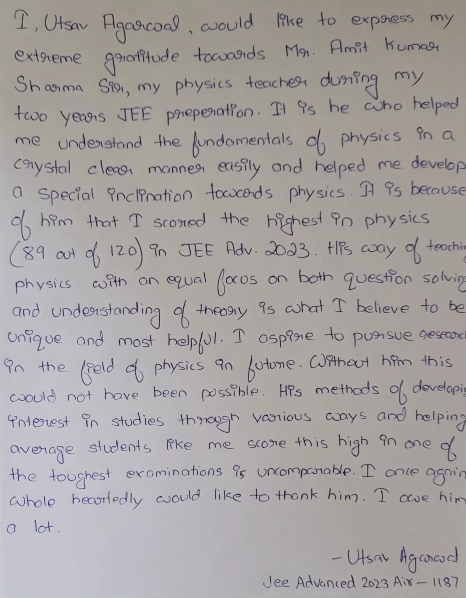 Utsav Agarwal - Handwritten 2023